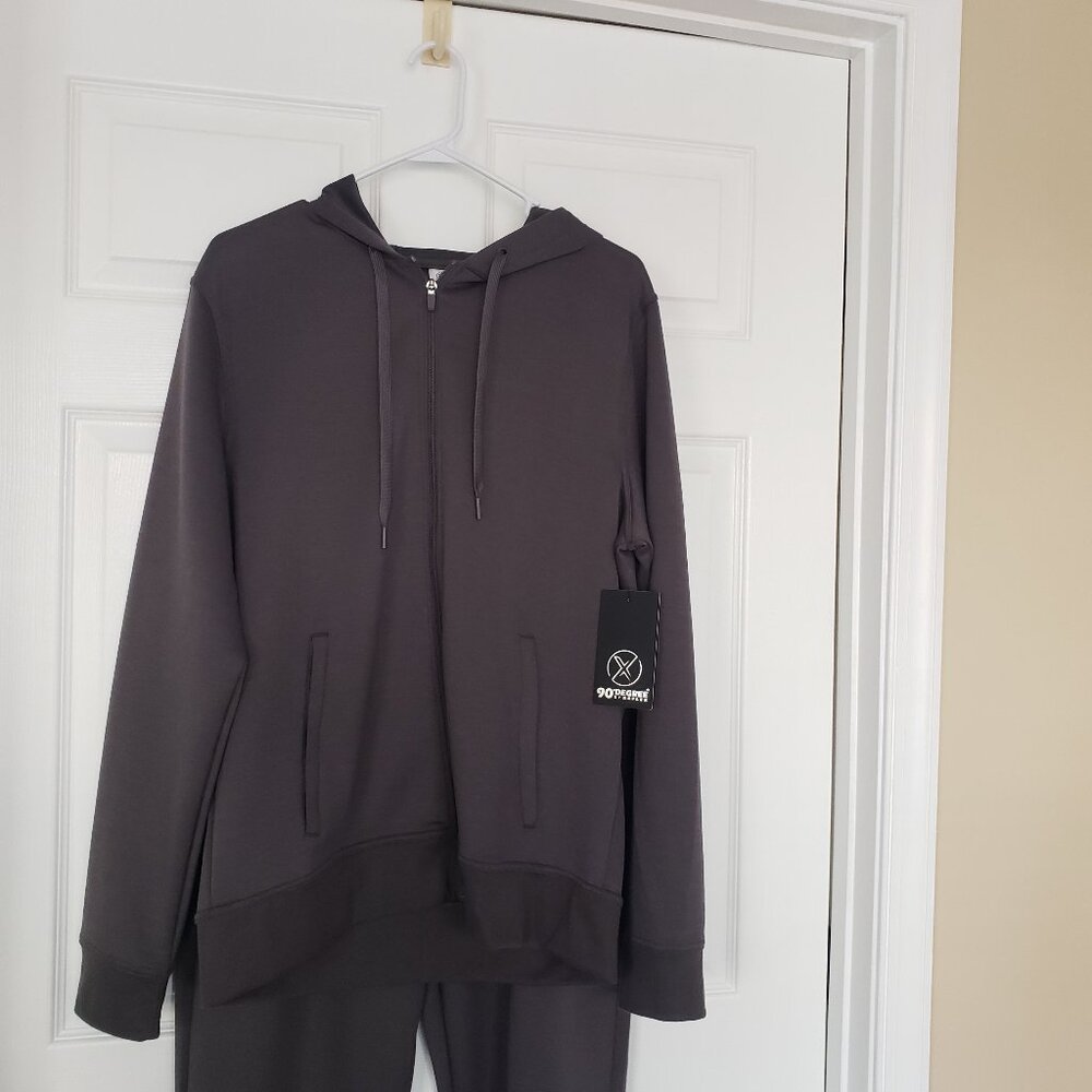 90 Degree by‎ Reflex Men's Zip Hoodie & Zip Pocket Jogger Set Dark Grey Sz L NWT